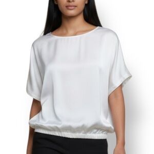 4/$20 West 36th White Short Sleeve Blouse Elastic Hem Relaxed Fit Top